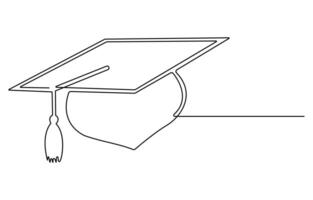 graduation cap continuous one line drawing, hat line art vector