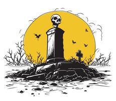 A graveyard with a skull and a full moon vector