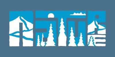 Nature letter with mountain and trees design inside it vector