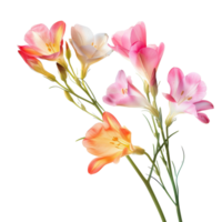 A beautiful arrangement of colorful freesias in shades of pink, white, and orange on a simple transparent background png