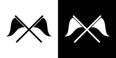 Triangle crossed flags black and white icon set. vector