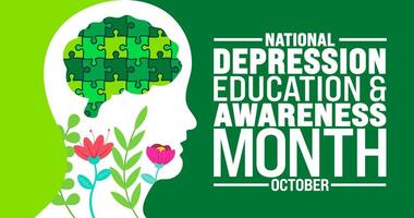 National Depression Education and Awareness Month background or banner design template is observed every year in October. Holiday concept. Template for card, poster, placard, template. eps 10 vector