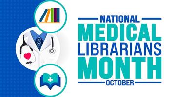 National Medical Librarians Month background or banner design template is observed every year in October. Holiday concept. Template for card, poster, placard, template. eps 10 vector