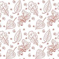 Autumn high contrast seamless pattern with hawthorn, birch tree leaves and berries on white background. Hand drawn contour doodle style. Simple botanical illustration vector
