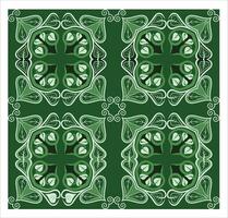 A green and white square pattern with ornamental designs vector
