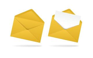 Set of realistic yellow envelopes in different positions. Folded and unfolded envelope backpack isolated vector