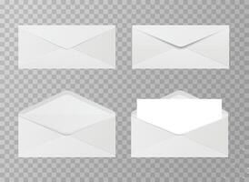 Set of realistic white envelopes in different positions. Folded and unfolded envelope backpack isolated vector