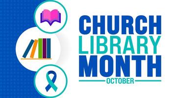Church Library Month background or banner design template is observed every year in October. Holiday concept. Template for card, poster, placard, template. eps 10 vector