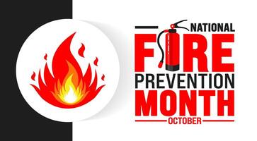 National Fire Prevention Month background or banner design template is observed every year in October. Holiday concept. Template for card, poster, placard, template. eps 10 vector
