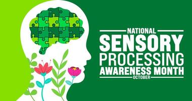 National sensory processing awareness month background or banner design template is observed every year in October. Holiday concept. Template for card, poster, placard, template. eps 10 vector