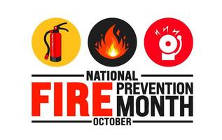 National Fire Prevention Month background or banner design template is observed every year in October. Holiday concept. Template for card, poster, placard, template. eps 10 vector
