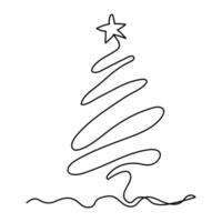 Merry Christmas Continuous Line Tree Minimalist Greeting Card Art vector