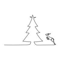Merry Christmas Single Line Tree Outline vector