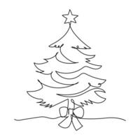 Stylized Continuous Line Christmas Tree Art Merry Christmas Greeting vector