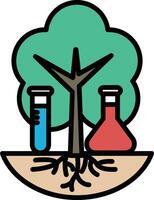 A tree with a tree trunk and two beakers on the ground vector