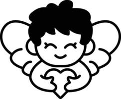 A cartoon drawing of a smiling cupid holding a heart vector