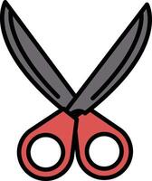 A pair of scissors with a red handle and a black blade vector