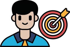 A man is smiling and looking at a target with a arrow vector