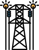 A black and white drawing of a power tower with lights on top vector