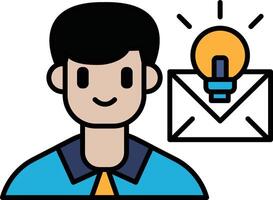 A man with a light bulb on his head is smiling and holding an envelope vector