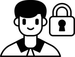 A man with a smile on his face is standing in front of a lock vector