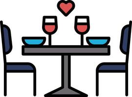 A table with two wine glasses and two bowls, with a heart drawn on the table vector