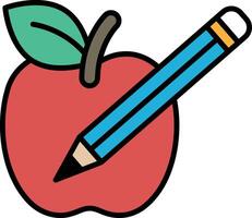 A pencil is drawn on top of a red apple vector