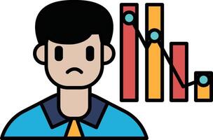 A man is looking at a graph with a downward trend vector
