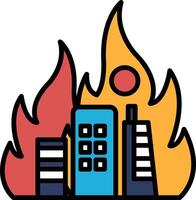 A fire is burning in front of a city skyline vector