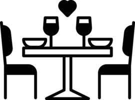 A table with two wine glasses and two bowls, with a heart drawn on the table vector