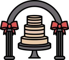 A cake with three tiers is displayed under a bow arch vector