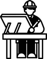Illustration of an architect with a drafting table in line style. vector