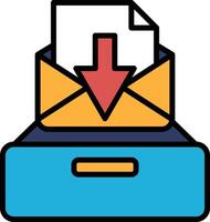 An envelope with a arrow pointing down is opened to reveal a file vector