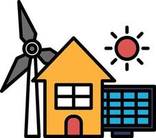 A house with a windmill and a sun in the background vector