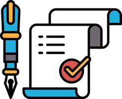 A pen and a piece of paper with a check mark on it vector