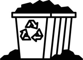 A black and white trash can with a recycling symbol on it vector