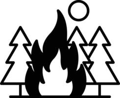 A fire is burning in a forest with trees in the background vector