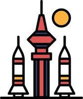 Illustration of a space launch station in line art style. vector