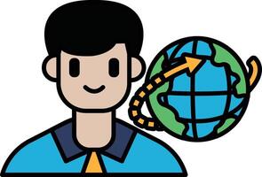 A man is smiling and standing next to a globe vector
