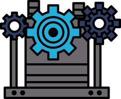A blue and white image of a machine with three gears vector