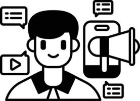 A man with a microphone is smiling and surrounded by a bunch of speech bubbles vector