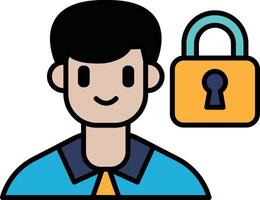 A man with a smile on his face is standing in front of a lock vector