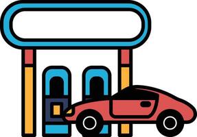 A red car is parked in front of a gas station vector