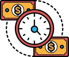 A clock with two dollar bills on either side of it vector