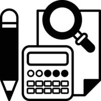 A pencil, a calculator, and a magnifying glass vector