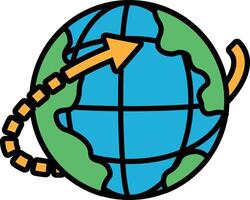 A cartoon drawing of a globe with a arrow pointing to the right vector