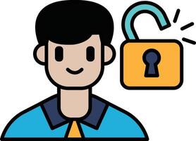 A man with a smile on his face is standing in front of a lock vector