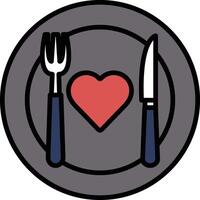A plate with a heart and a fork and knife on it vector