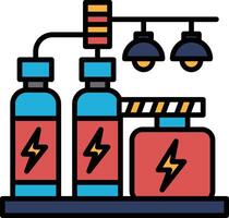A drawing of a factory with a red and blue color scheme vector