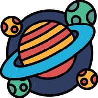 A colorful drawing of a planet with a blue ring around it vector